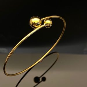 Solid 14K Yellow Gold Ball Bypass Bangle Bracelet